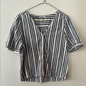 Madewell Striped Blue and White Button-Up Top